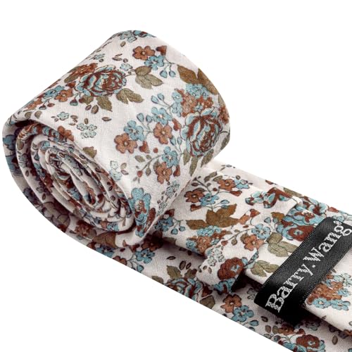 Image of Barry.Wang 100% Cotton Floral Ties for Men 63 inch Extra Long Necktie Clip