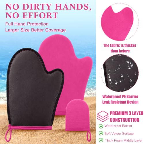 Image of 6pcs Self Tanning Mitt Applicator Kit Including Self Tanning Mitt and Brush, Body Brush, Back Applicator, Mini Facial Glove, Facial Tool, Exfoliating Glove (Rose Red)