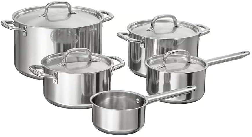 9-Piece Cookware Set Stainless Steel Pots & Pans Set with Lids, Induction-Compatible Cookware for Gas, Electric & Ceramic Hobs, Home Kitchen Use