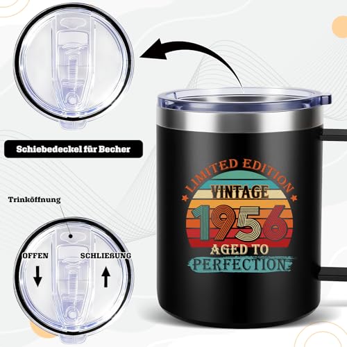 TUZELIYA Thermobecher 450ml Edelstahl 70 Geburtstag Geschenk Mann & Frau, 1956 Jahrgang Geschenk… – Ansicht 6
