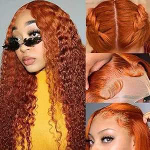 Ginger Orange Deep Wave Lace Front Wigs Human Hair Colored 13x4 HD Transparent Lace Frontal Wig Human Hair for Black Women 180% Density Glueless Curly Wigs with Baby Hair Pre Plucked 20 Inch