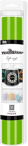 TECKWRAP 001 Vinilo adhesivo brillante para proyectos de calcomanías de manualidades, 1 pie x 5 pies, verde manzana brillante