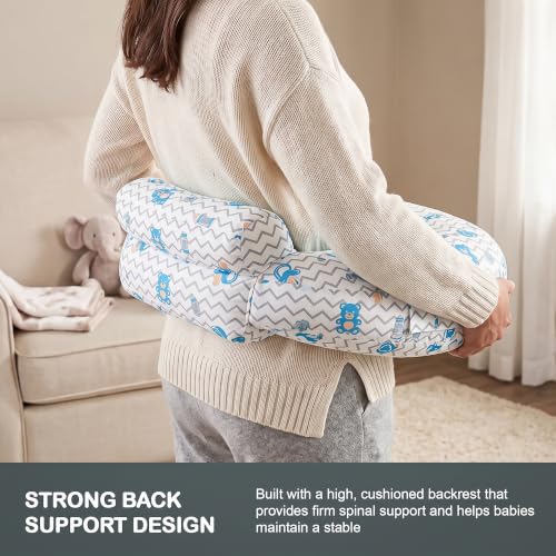 Image of BAYBEE Feeding Pillow for New Born Baby with Foldable Breastfeeding Cover | Feeding Cover for Nursing Mom with Adjustable Velcro & Back Support | Nursing Pillow with Removable & Washable (White Blue)