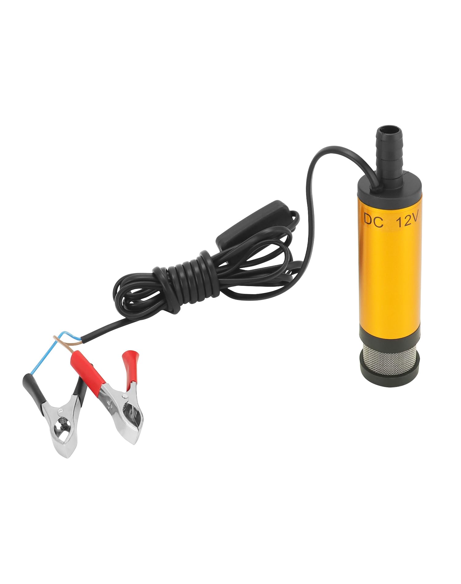 QWORK® Pompa wodna 12V 38MM, pompa wysokoprężna z zaciskiem, stal nierdzewna, kabel zasilający 3M, do oleju napędowego, nafty, wody