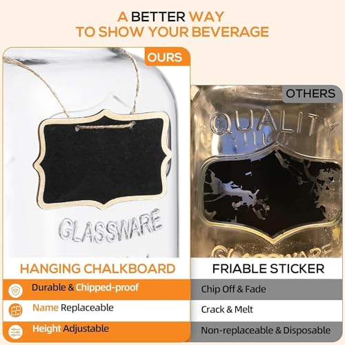 Glass Drink Dispensers for Parties(2 Pack) - 1 Gallon Beverage Dispenser with Fruit Infuser and Chalkboard - Laundry Detergent Dispenser with Leak-proof Spigots for Outdoor, Indoor