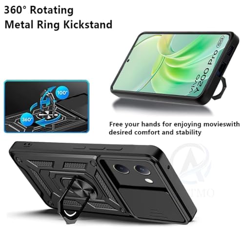 Image of AIBEX Back Cover for Vivo Y300 Plus 5G / Vivo Y200 Pro 5G | D10 Tough Armor Case | Sliding Camera Shield | 360 Protection | Kickstand Ring Holder | Military-Grade Shockproof Bumper Case