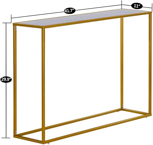 Miniatura 3 de Modern Style Porch Table with Faux Marble Surface and Sturdy Metal Legs 106x28x76cm White