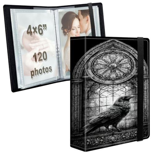 Image of Photo Album 4x6 120 Photos with Strong Elastic Band, Gothic Raven