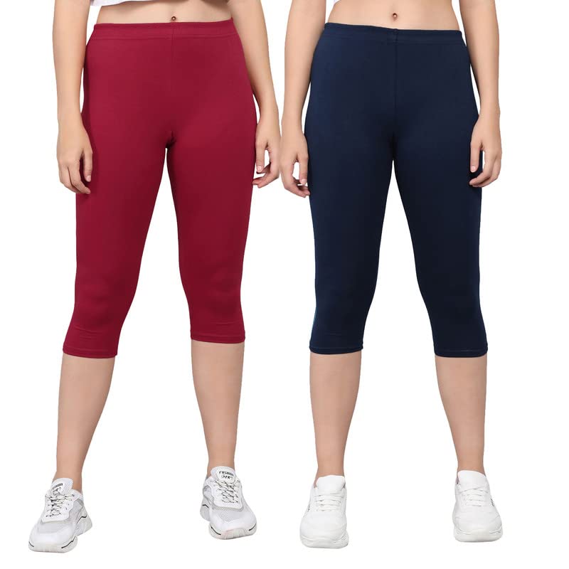 CoreFabCalf Length Cotton Lycra Capri for Women (Pack of 2)