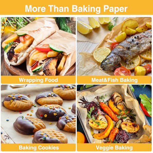 300 PCS Parchment Paper Sheets - OAMCEG 12x16 Inch No Chemical Non-Stick Unbleached Pre-Cut Parchment Paper with a Silicone Brush, for Baking Grilling Air Fryer Steaming Bread Cup Cake Cookie - Thumbnail 5