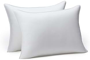 Amazon Basics Down Alternative Pillows for Stomach and Back Sleepers, Soft Density, Standard, Pack of 2, White, 26 in L x 20 in W