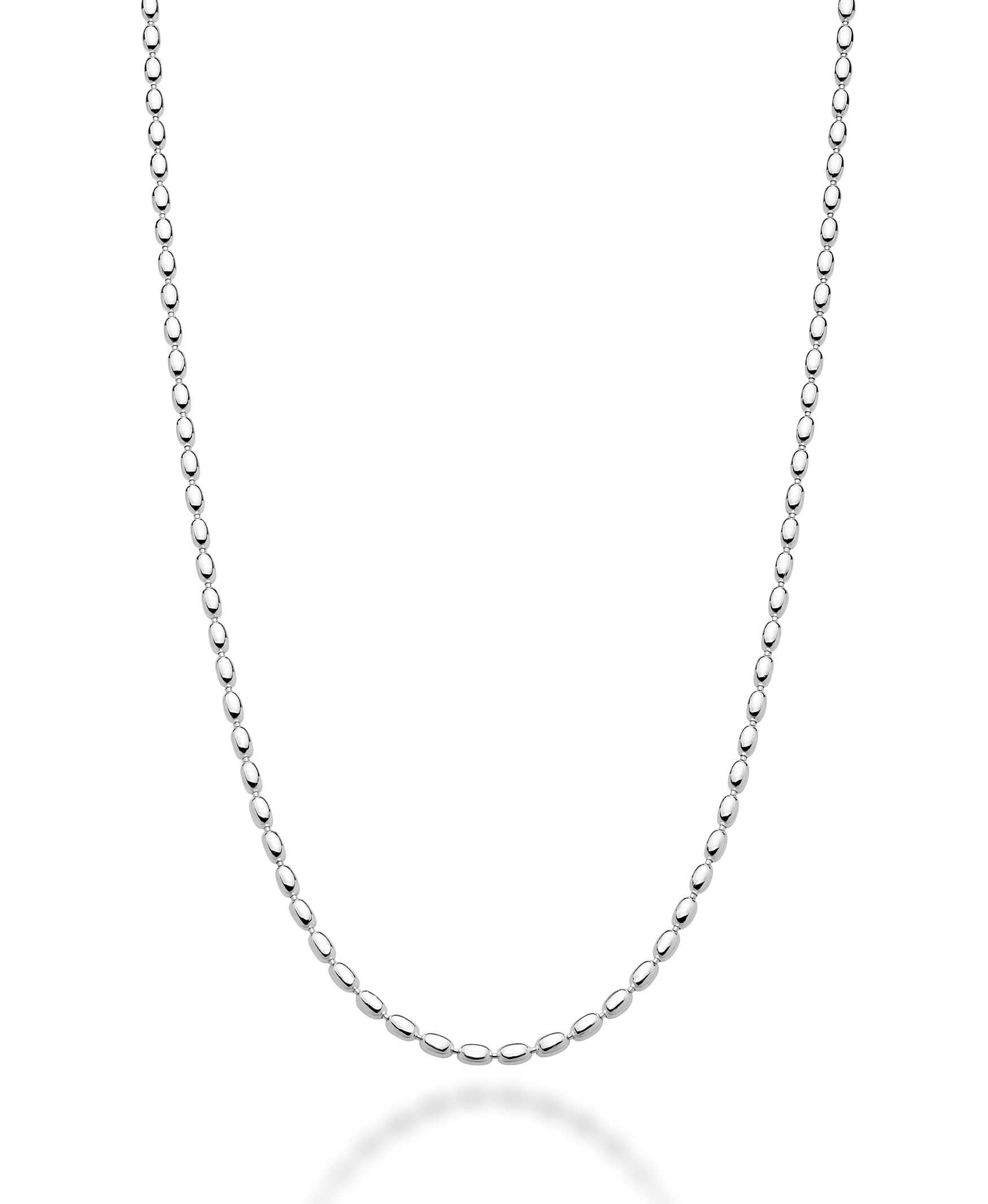 Miabella Italian 925 Sterling Silver Oval Bead Necklace, Ball Chain Necklace Made in Italy