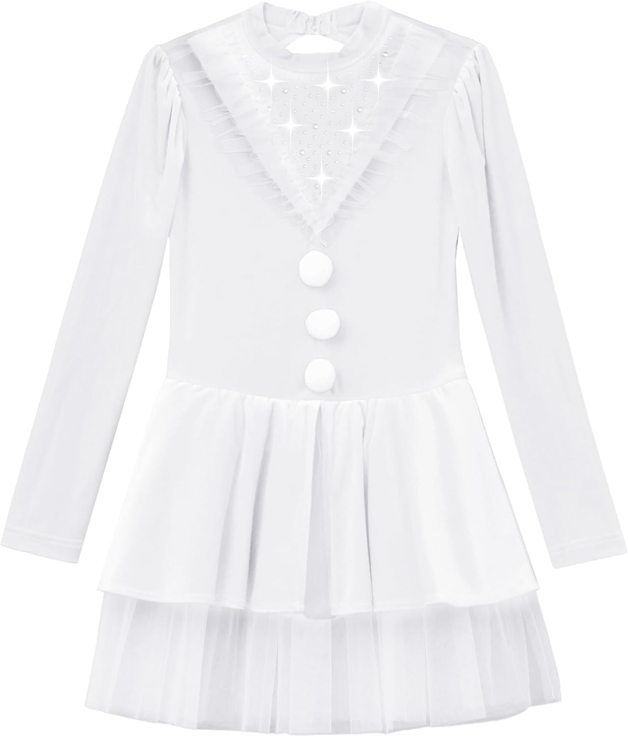Hansber Kids Girls Christmas Outfits Long Sleeved Figure Ice Skating Dress Tiered Latin Dance Tutu Dress