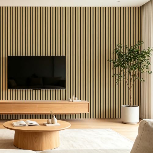 Image of Art3d 6-Piece Wood Acoustic Panels for Noise Reduction, 3D Textured Wall Paneling for Living Room Bedroom TV Background Interior Decor, Natural Oak