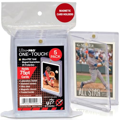 Ultra Pro ONE-TOUCH 75PT Magnetic Card Holder Hard Plastic Trading Card Holder with UV Blocking Clear Display for Standard Size 2.5 x 3.5 Diamond Corners & Frosted Borders 5 Pack