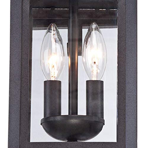 Franklin Iron Works Bransford Traditional Rustic Outdoor Wall Light Fixture Lantern Black Specked Gray 17" Clear Glass Panels For Exterior House Porch Patio Outside Deck Garage Yard Front Door Home #TOP2