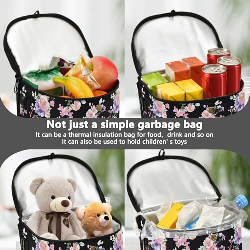 Image of MNSRUU Car Trash Can with Lid, Pink Sakura Car Trash Bag Hanging Car Organizers and Storage for Front Back Seat, Leak-Proof Car Trash Bin