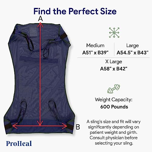 ProHeal Universal Full Body Mesh Lift Sling, Medium, 51" x 39" - Polyester Slings for Patient Lifts - Compatible with Hoyer, Invacare, McKesson, Drive, Lumex, Joerns and More