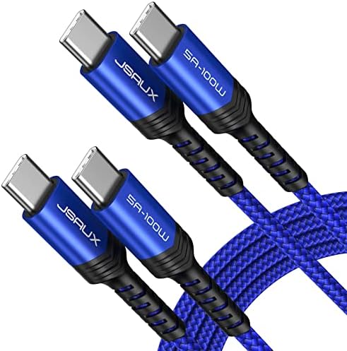 JSAUX USB C to USB C Cable 100W/5A [2-Pack 6.6ft+6.6ft], QC 4.0/USB PD Type-C Fast Charging Cord Compatible with MacBook Pro/Air M2, iPad Pro 12.9/iPad Air/Mini 6 Samsung Galaxy S23 S22 Switch Blue