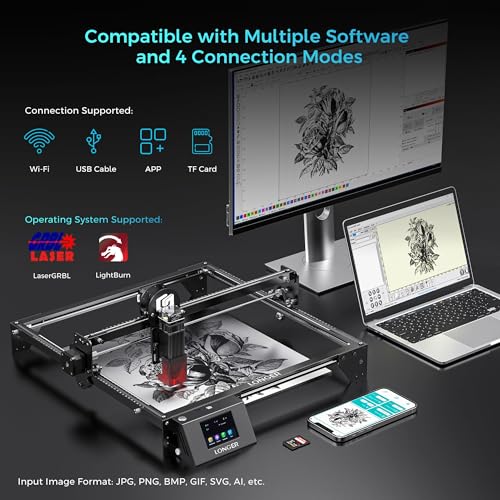 Image of LONGER Ray5 10000mW Class 4 Laser Engraver, DIY Laser Cutter Engraving Machine with 3.5 inch Touch Screen, 15.75 inchx15.75 inch Engraving Area, 0.08mm Laser Spot, for Wood, Metal, Acrylic, Glass