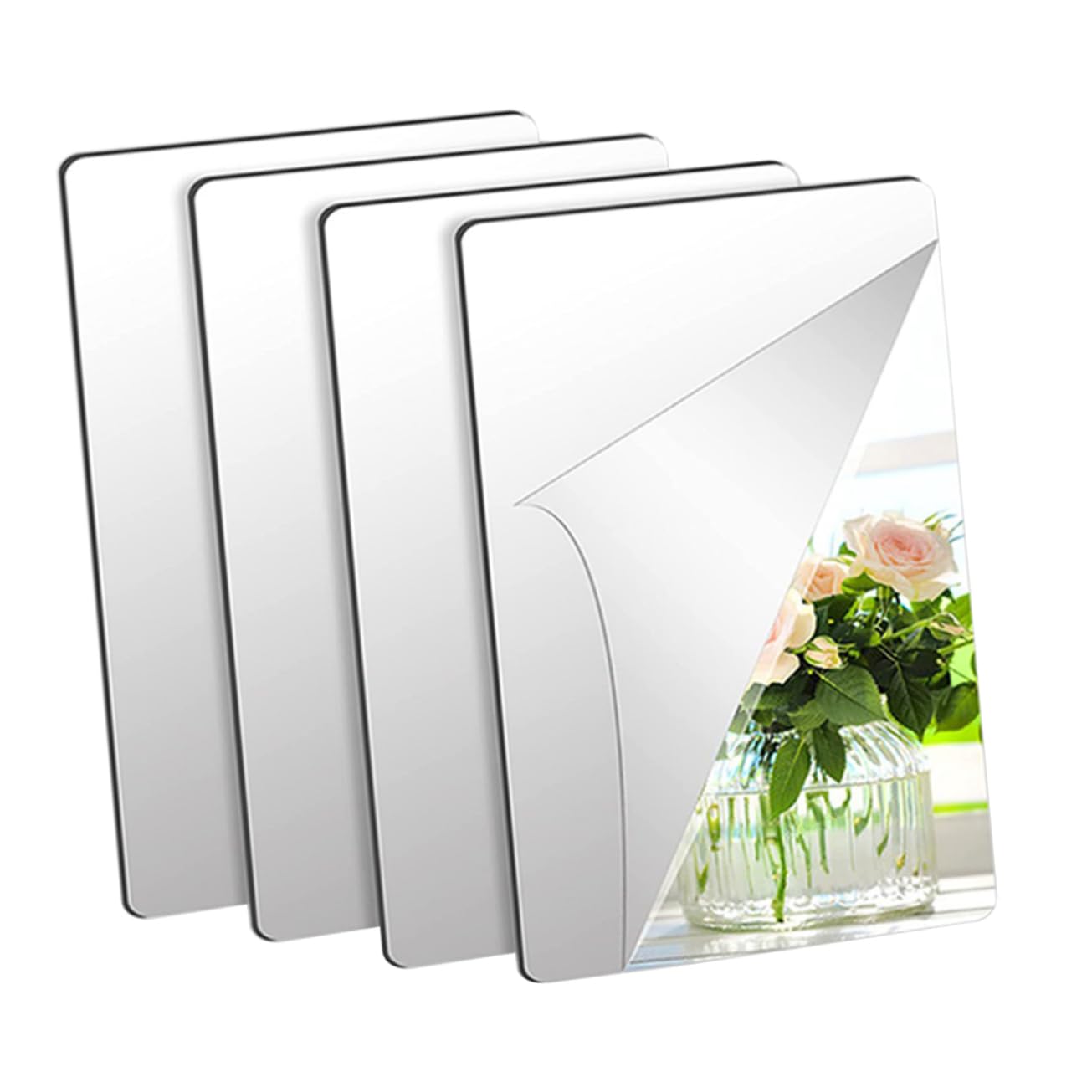 SOESFOUFU Set 4pcs Mirror Wall Stickers Adhesive Mirror Decals Home Decorative Wall Decals