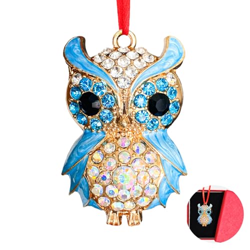 Ushinemi Owl Ornaments for Christmas Tree, Hanging Blue Owl Ornament Xmas Tree Decor, Sparkles Keepsake Gifts for Mom Grandma Women Girls Sisters - B