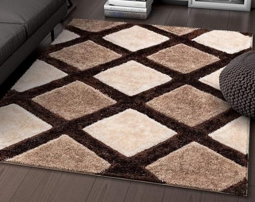Image of FIASCO Polyester Shaggy Bedside Runner, Soft Indoor Modern Shaggy, Soft Rugs for- Living Room, Dinning Room, Office, Bedroom & Hallway Carpet Rugs Size 3X5 Feet Coffe Lining
