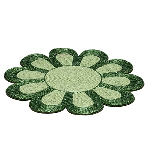 Table Placemats, Farmhouse Placemats, Glass Beads Placemats, The Artique Handmade Beaded Placemat -13 Inch Round -Beautiful Complement To Your Dinner Table Décor - Green/Light Green #TOP1