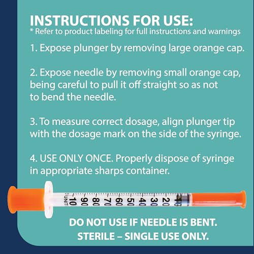 TRUEplus Single-Use Insulin Syringes, 31G 1.0cc 5/16 Inch Needle Length, 100 Count (10 Packs of 10)