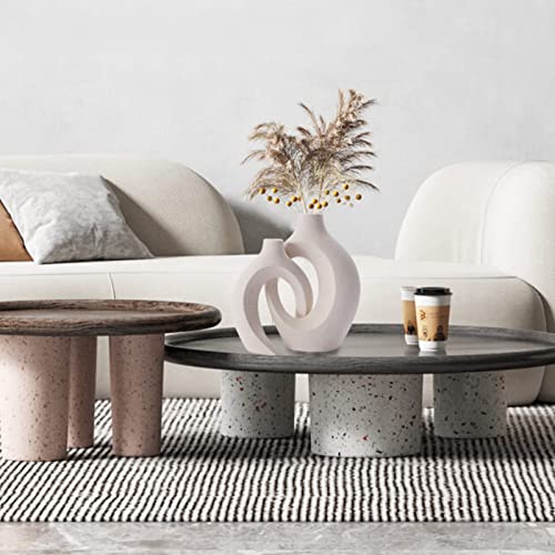 Keramik Vase, SUKIYPO 2er Set Hohle Beige Moderne Vasen für Nordisches, Vasen Deko, ästhetische Boho Blumenvase für Zuhause, Wohnzimmer, Büro, Bauernhaus, Couchtisch Dekoration – Bild 4