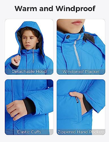 Image of wantdo Boys Puffy Winter Coats Fleece-Lined Snow Jackets Removable Hood | Elastic Cuffs, Hook-and-Loop Collar, Windproof, Machine Washable