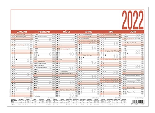 Arbeitstagekalender 2022 - A5 (21 x 14,8 cm) - 6 Monate auf 1 Seite - Tafelkalender - Plakatkalender - Jahresplaner - 904-0000: A5 6M/1S - Tafel-Kalender - Plakat-Kalender - Jahresplaner