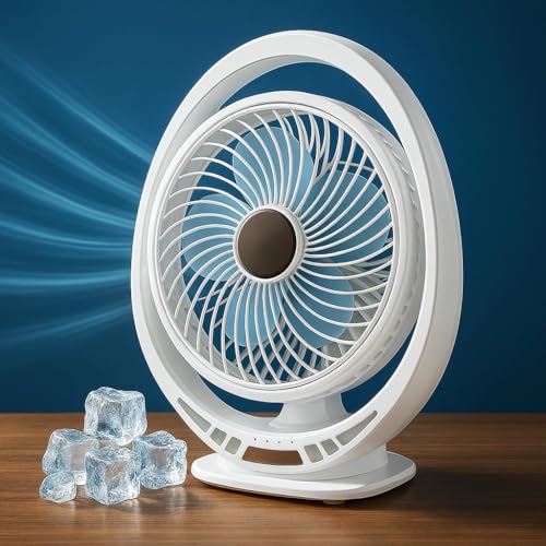 Image of 4000mAh High Speed ๐๐๐๐ก๐๐ซ๐ ๐๐๐๐ฅ๐ Table Fan for Home, ๐๐ฌ๐๐ข๐ฅ๐ฅ๐๐ญ๐ข๐ง๐ ๐๐๐ง with ๐๐๐ ๐๐ข๐ ๐ก๐ญ | ๐๐๐ ๐๐๐ซ๐ฌ๐จ๐ง๐๐ฅ Fan, ๐ ๐๐ฉ๐๐๐ (KO - White)