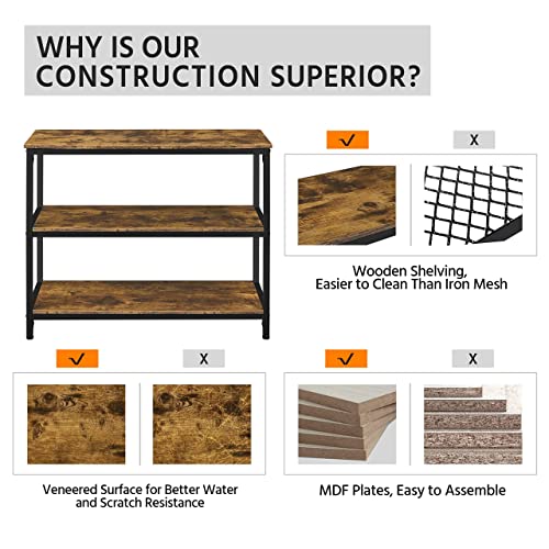 Yaheetech Industrial Console Table With Storage For Entryway 3 Tier Sofa Table For Living Room, 40 Inch Long Narrow Foyer Table Hallway Table With Storage & Strong Legs, Rustic Brown #TOP5