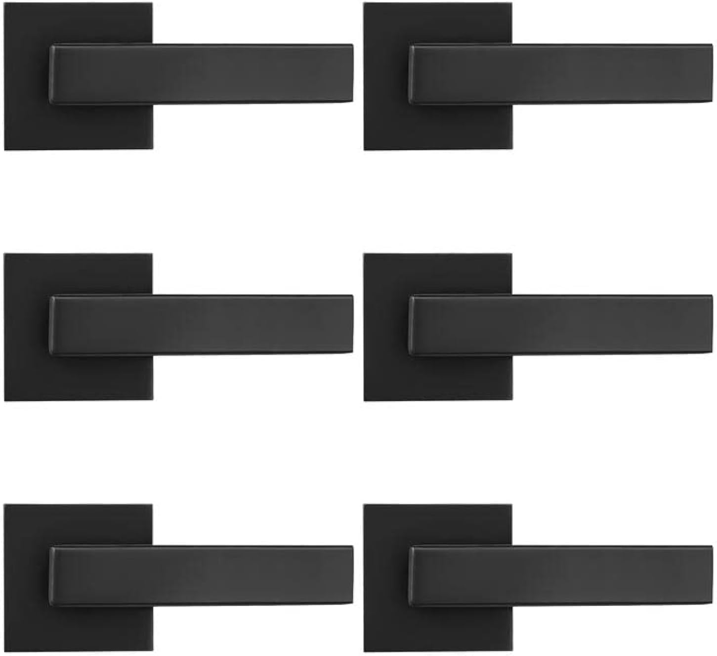 Probrico 6 Pack Square Dummy Door Handles Non-Turning Interior Door Lever Single Side French Door Handles Matte Black