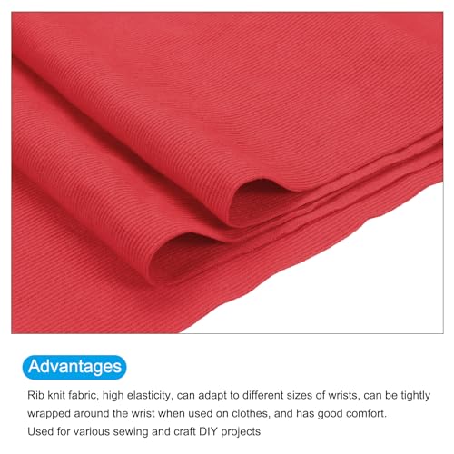Image of MECCANIXITY 47 inch Elastic Cuffs Ribbed Trims Cotton Fabric Knit Rib Stretch Tape Cuff Sleeve Waistband for Sewing, 20 inch Wide Red