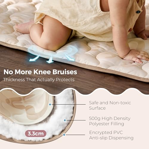 Momcozy Baby Play Mat for Floor, 50x50 Thickened Playpen Mat, Playmate for Baby Tummy Time, Waterproof & Non-Slip, Foldable Outdoor Mat with Carrying Handle, Leopard - Thumbnail 6
