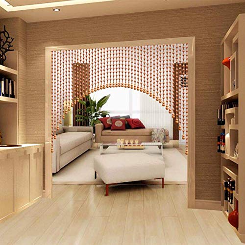 Rideau de perles bois de noyer 120x90 pour séparation pièce et porte placard rétro