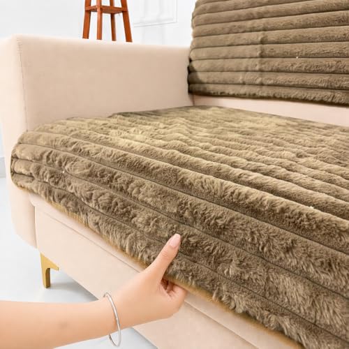 Image of Homerz Premium Rabbit Fur Sofa Cover with Anti-Skid Backing, Soft Plush Fabric Sofa Protector for Living Room Furniture (Coffee, 5 (3+1+1) Seater, Seat Cover with Backrest)