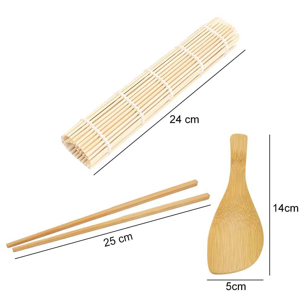 Set Stuoie Per Sushi In Bambù - 3 Pezzi 24x24cm + Cucchiaio Riso, Naturale, Senza Colla, Per Maki Casalinghi - Foto 7