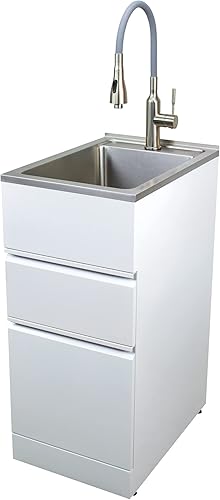 Transolid TC2D-1522-W - Lavabo y gabinete todo en uno de 15.5 pulgadas x 22.4 pulgadas x 34.9 pulgadas de metal en blanco brillante