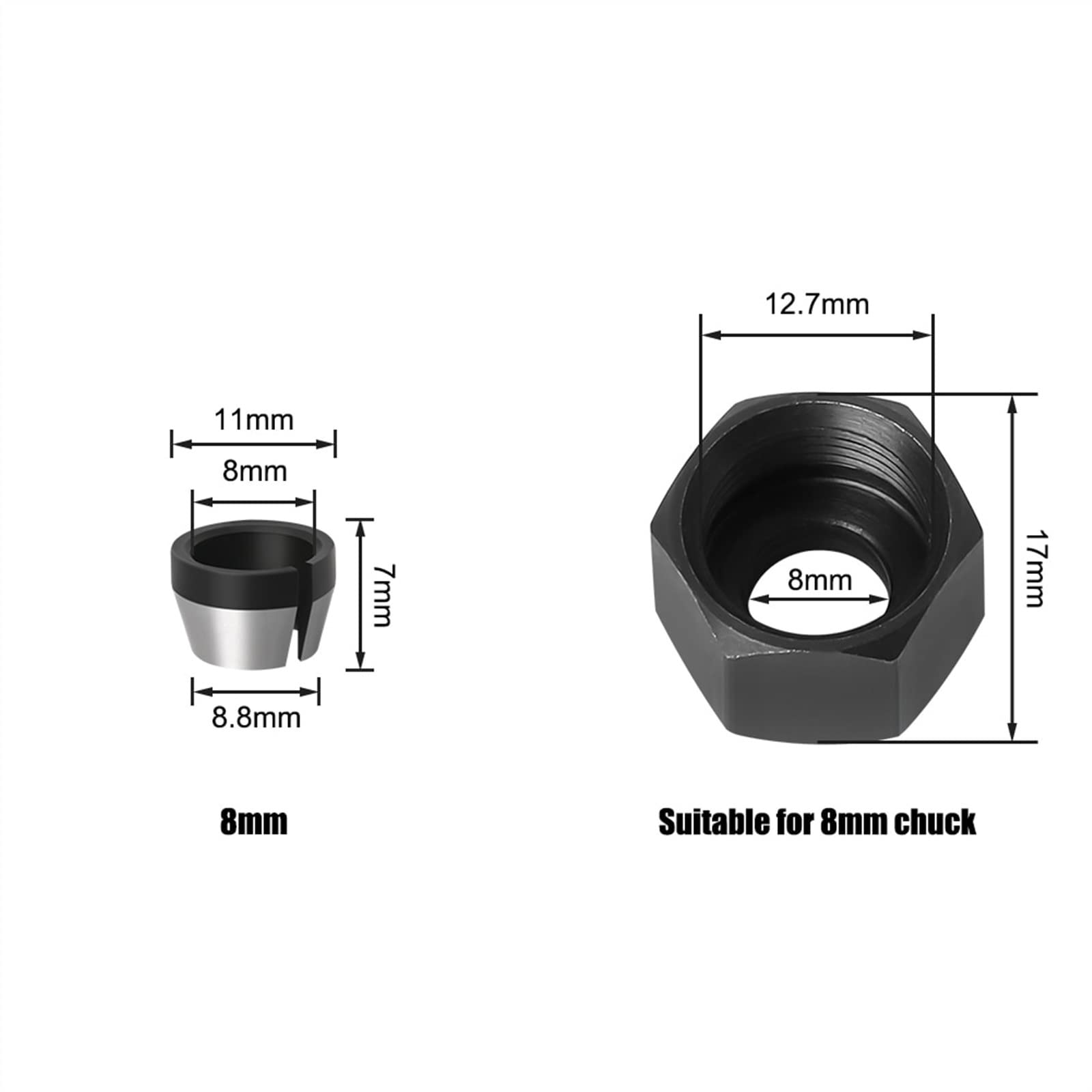 Precision Adapter Collet Router Tool Adapters Holder 6mm/6.35mm/8mm 1Pcs(8MM)