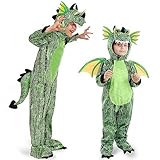 Spooktacular Creations Halloween Child Green Polka Dotted Dragon with Wings Costume, Deluxe Dinosaurs Costume for Halloween Party and Mythological Cartoon Characters Themed Party (Small (5-7 yrs))