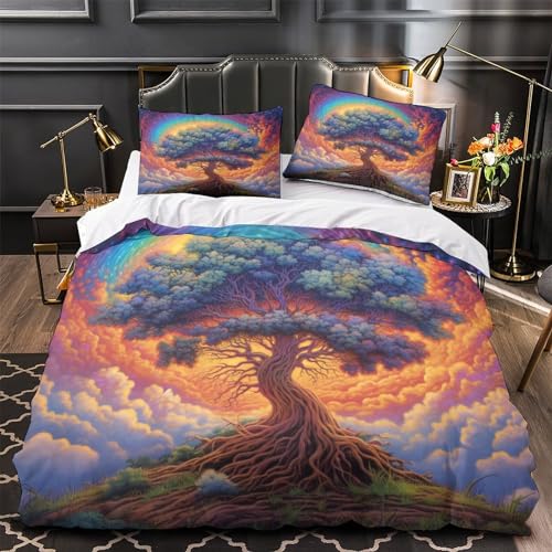 Housse de couette 3D imprimé galaxie et arbre de vie multicolore 220x240