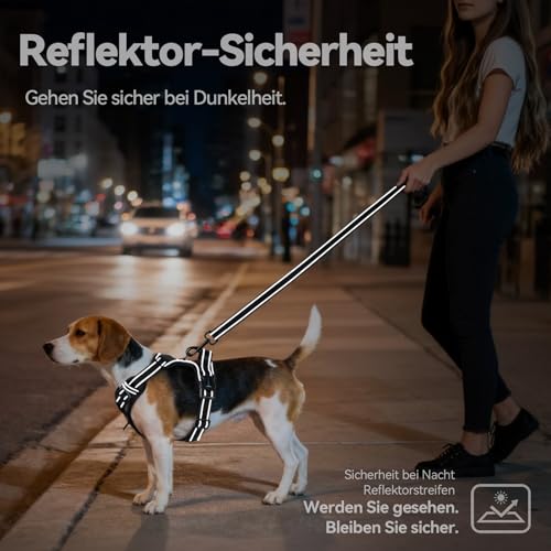 PHOEPET No Pull Hundegeschirr Verstellbares Hundewestengeschirr für den täglichen Spaziergang mit Schnalle am Hals und reflektierenden Streifen, Kontrollgriff für mittlere und große Hunde(Schwarz,M)