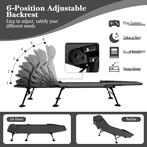 Goplus Camping Cot With Detachable Mattress, Folding Sleeping Cot With 6 Position Adjustable Backrest, Swivel Foot Cover, Portable Lightweight Camping Bed, Recline Lounge Chair For Home Office Adult #TOP1