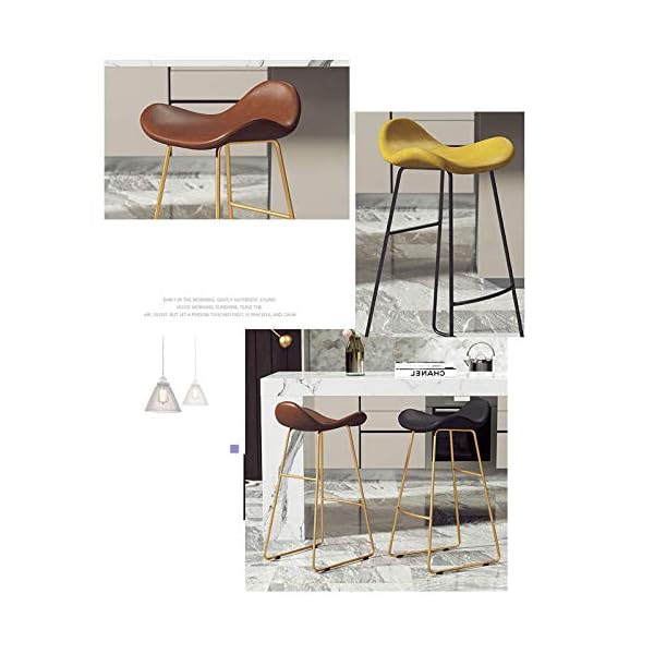 Patchwork Chairs Stools Barstools Modern Unique Designer Bar Stool Backless Pu Leather Seat With Footrest Living Room Lounge Bar Chair Coffee Counter High Chair H：75Cm Light Tan - Image 4
