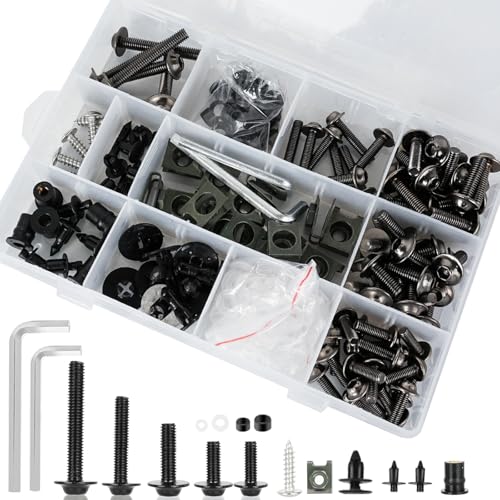Motorcycle Fairing Bolt Kits Stainless Steel M5 M6 Windscreen Screws Fastener Clips Universal Fit for Sportbike Kawasaki Suzuki Honda Yamaha BMW Ducati GSXR Titanium (195Pcs)