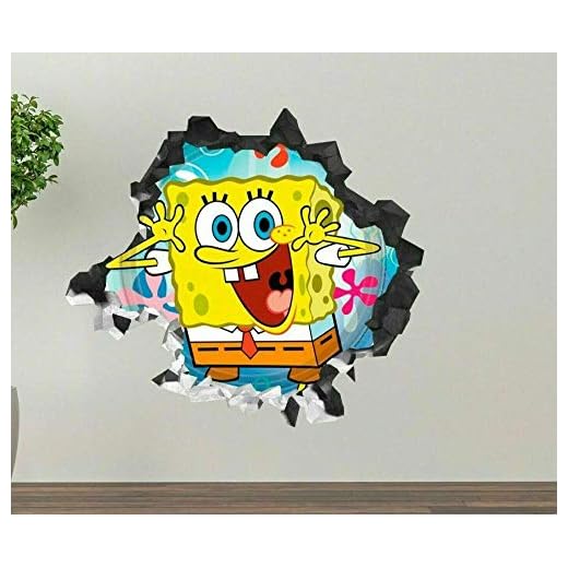 Väggklistermärken Svamp tecknade barn glada leende väggdekal 3d väggdekal konst barn 60 x 90 cm