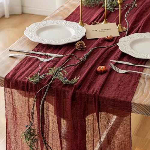 10Pcs Burgundy Cheesecloth Table Runner 120 Inches for Christmas Home Decor by Keketoarrange - Used condition - US$62.99